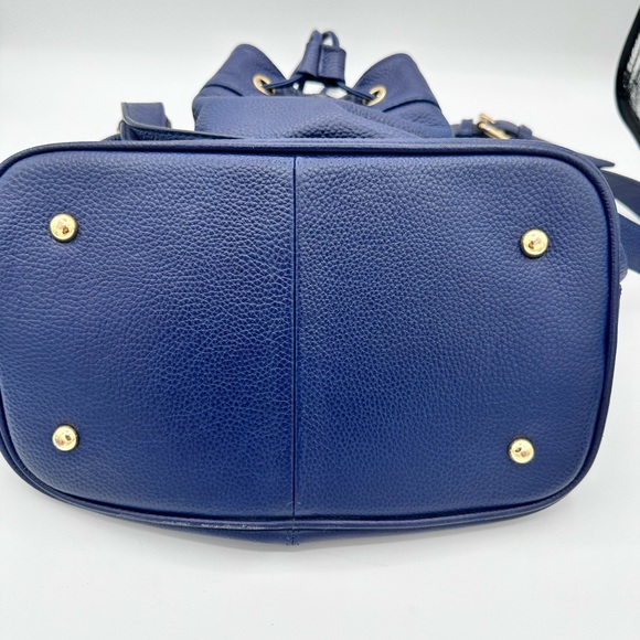Ora Delphine Blue Leather Bucket Bag with gold trim. - Picture 3 of 10